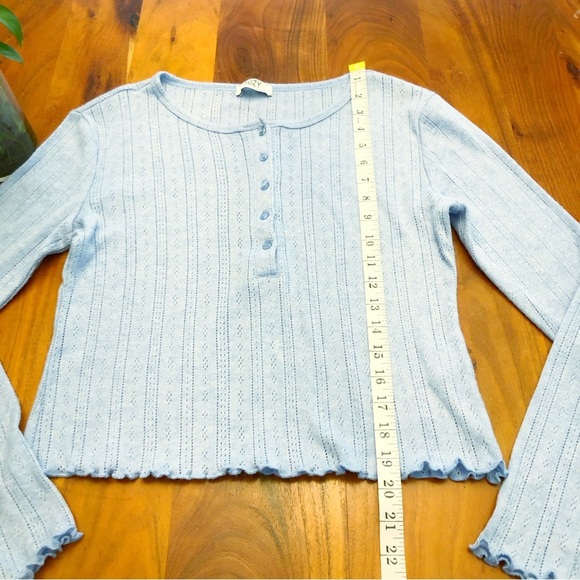 SUZY Pastel Blue Casual Relaxed Fit Button Down Long Sleeves Knits T Shirt Tee - Picture 9 of 13